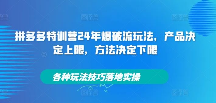拼多多特训营24年爆破流玩法,产品决定上限,方法决定下限,各种玩法技巧落地实操