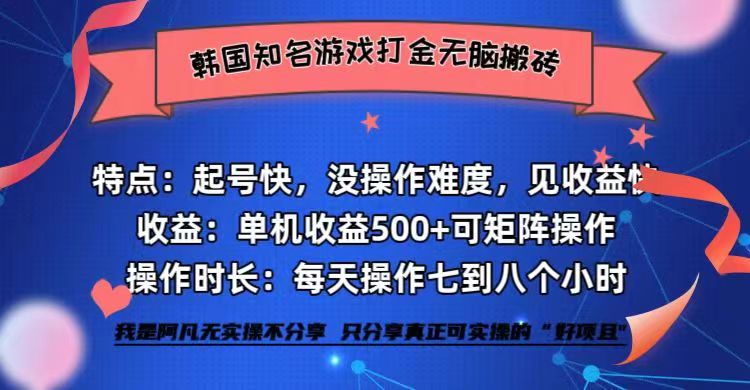 （12852期）韩国知名游戏打金无脑搬砖单机收益500 