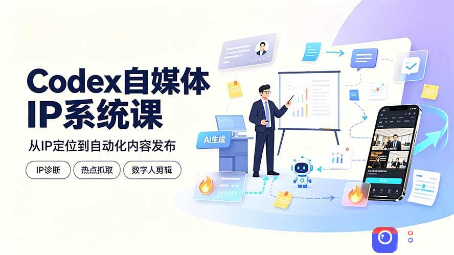 Codex自媒体IP系统课:IP诊断/热点抓取/IP蒸馏 Skill,爆款复刻数字人多平台自动发布教程