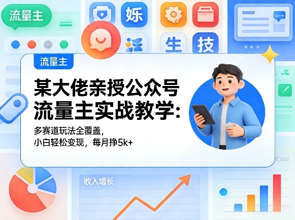 某大佬亲授公众号流量主实战教学：多赛道玩法全覆盖，小白轻松变现，每月多挣5k 