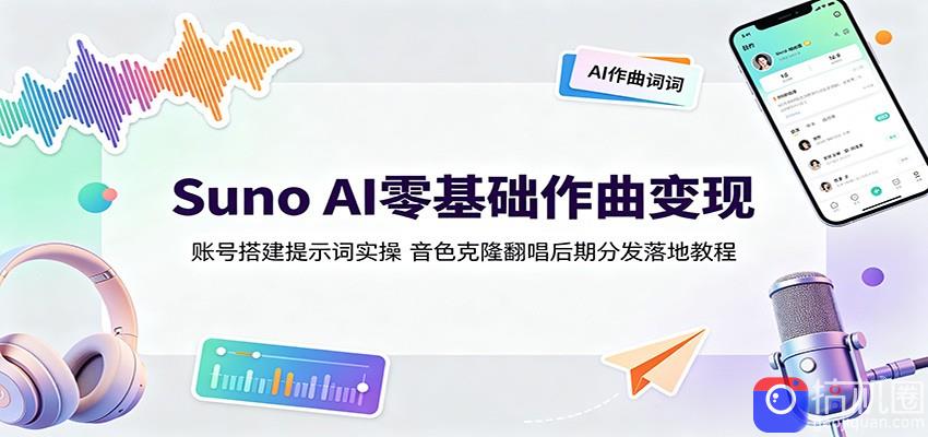 Suno AI零基础作曲变现：账号搭建提示词实操，音色克隆翻唱后期分发落地教程