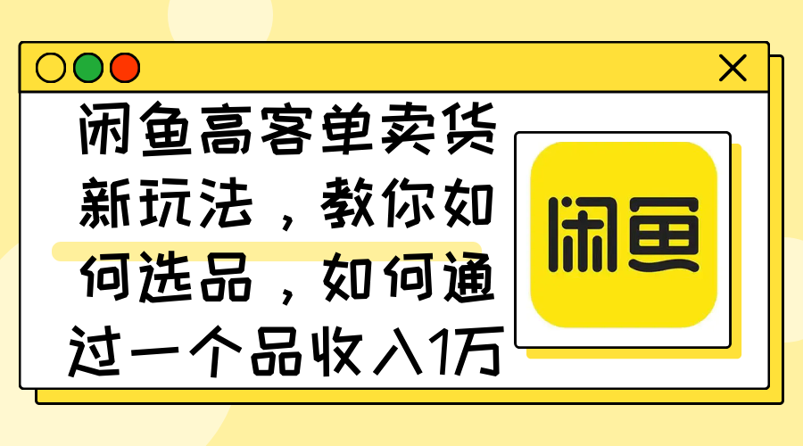 （12387期）闲鱼高客单卖货新玩法，教你如何选品，如何通过一个品收入1万 