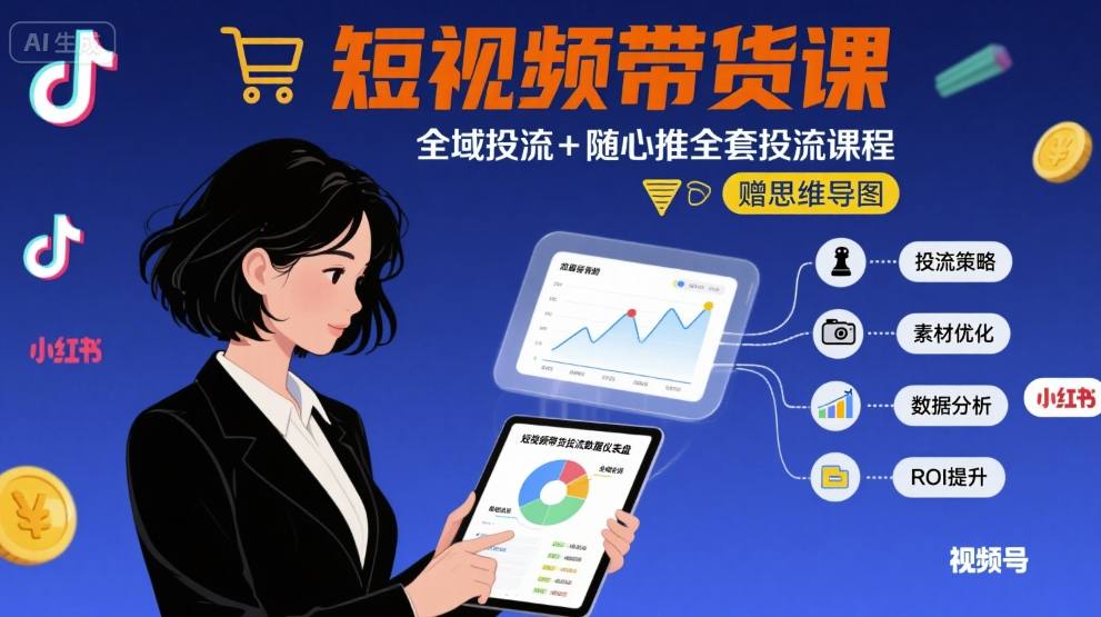 最新短视频带货课，全域投流 随心推全套投流课程 思维导图