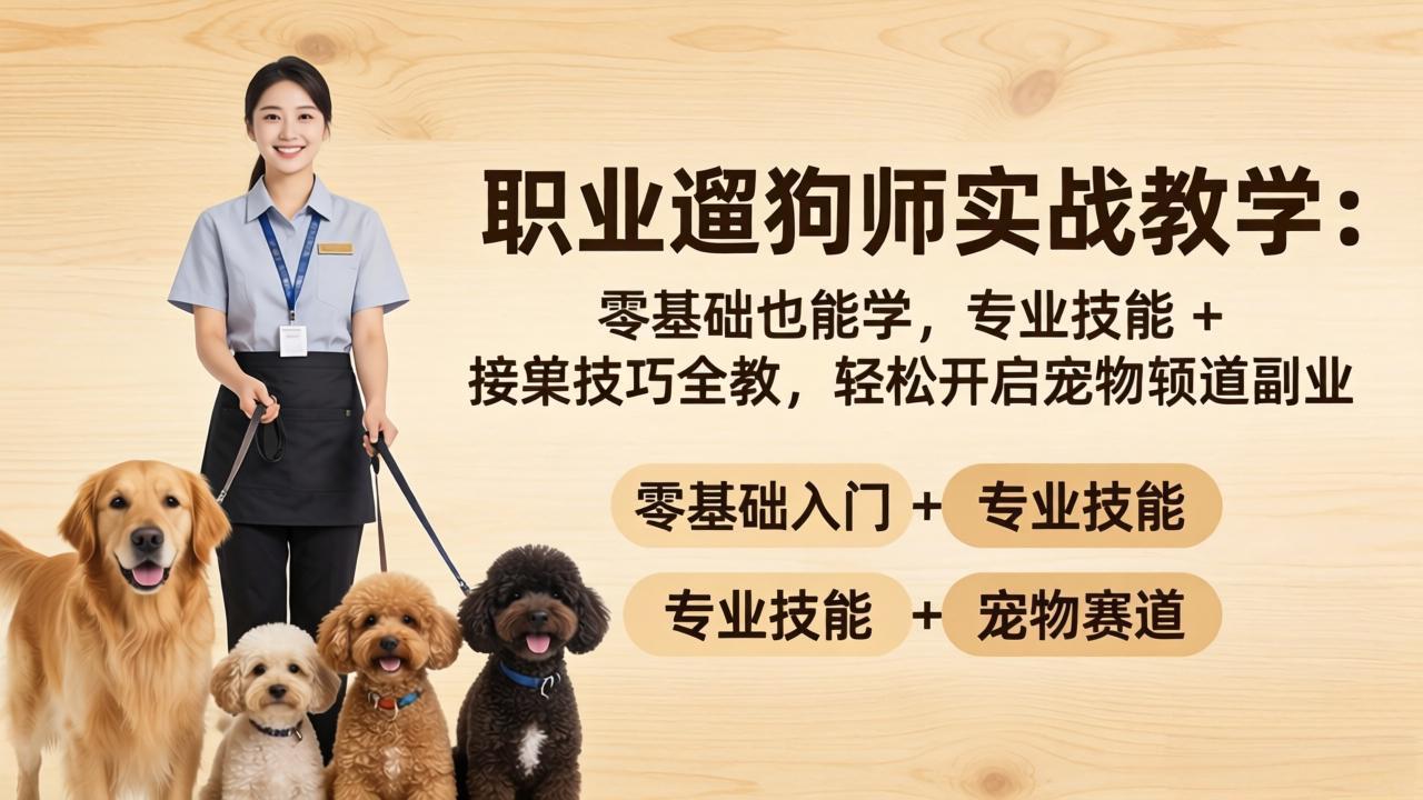 职业遛狗师实战教学：零基础也能学，专业技能   接单技巧全教，轻松开启宠物赛道副业