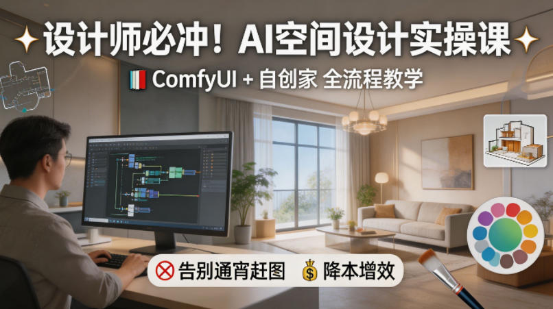 设计师必冲！AI空间设计实操课，ComfyUI 自创家全教学，告别通宵赶图，降本增效