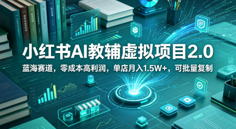 小红书AI教辅虚拟项目2.0，蓝海赛道，零成本高利润，单店月入1.5W ，可批量复制