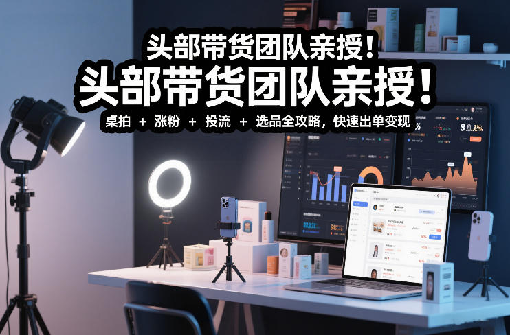 头部带货团队亲授！专业短视频实拍带货课：桌拍 涨粉 投流 选品全攻略，快速出单变现，月入2w 