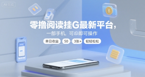 零撸阅读挂G最新平台，一部手机即可操作，单日收益50-3张 轻轻松松【揭秘】