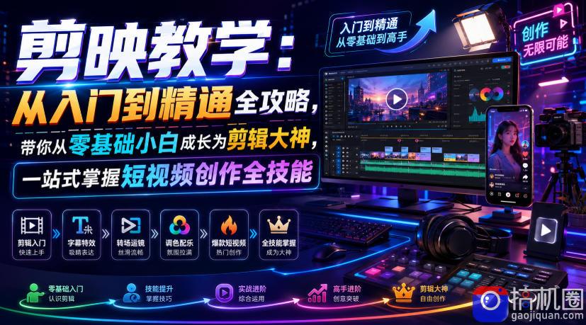 剪映教学：从入门到精通全攻略，带你从零基础小白成长为剪辑大神，一站式掌握短视频创作全技能