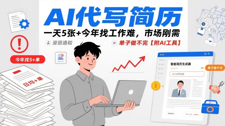 AI代写简历，一天5张 今年找工作难，市场刚需，单子做不完【附AI工具】