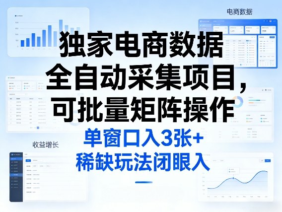 独家电商数据全自动采集项目,可批量矩阵操作,单窗口日入3张 ,稀缺玩法闭眼入【揭秘】