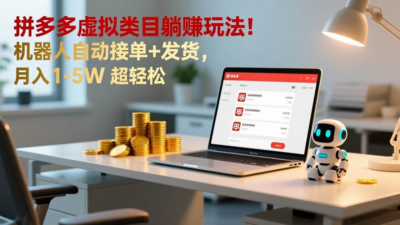 （17174期）多多虚拟类目躺赚玩法！机器人自动接单 发货，月入 1-5W 超轻松
