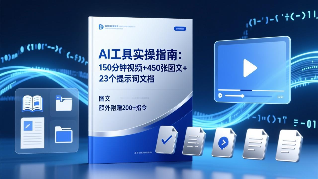 AI工具实操指南：150分钟视频 450张图文 23个提示词文档，额外附赠200 指令