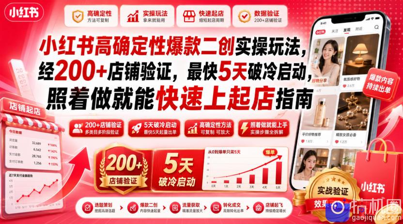 小红书高确定性爆款二创实操玩法,经200 店铺验证,最快5天破冷启动,照着做就能快速上起店指南