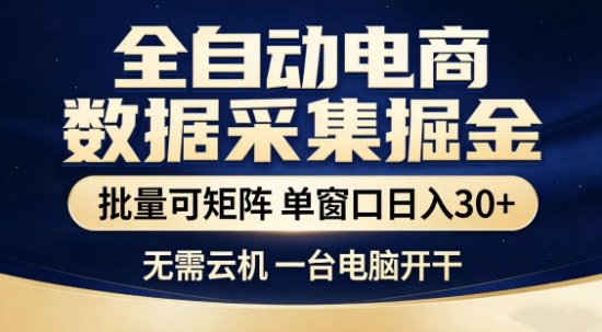 独家电商数据全自动采集项目，批量可矩阵，单窗口轻松日入3张 【揭秘】