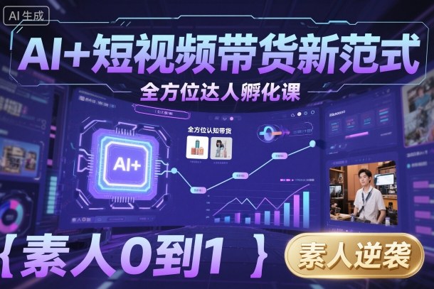 AI 短视频带货新范式全方位达人孵化课，素人也可以从0到1，全方位认知短视频带货