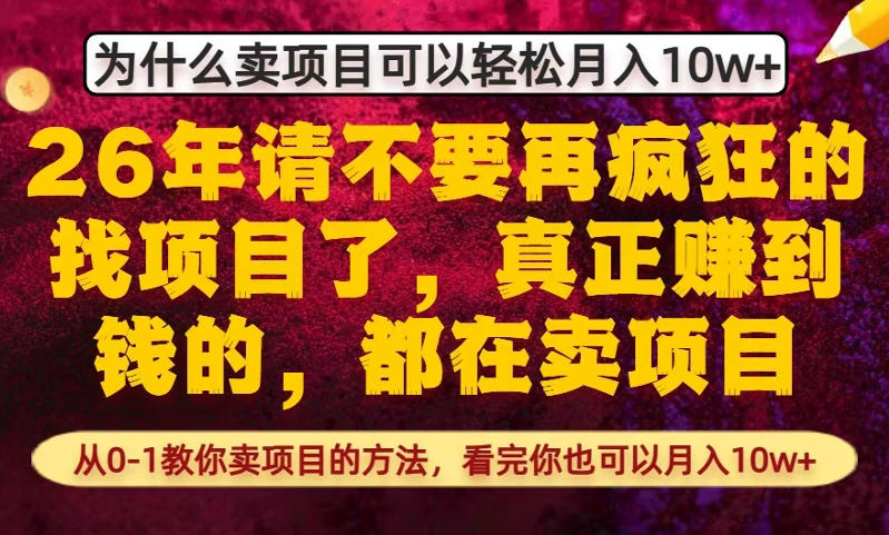 为什么真正賺到钱的都在卖项目,从0-1教你卖项目的方法,看完你也可以月入10w 【揭秘】