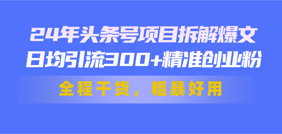 （11397期）24年头条号项目拆解爆文，日均引流300 精准创业粉，全程干货，粗暴好用