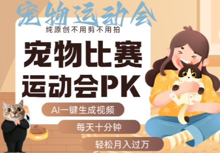 AI一键生成宠物比赛运动会PK视频，纯原创不用剪不用拍，每天十分钟，轻松月入过1W 