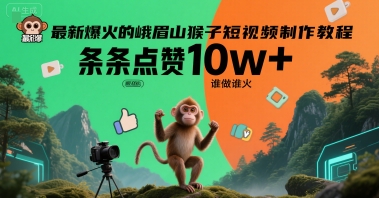 最新爆火的峨眉山猴子短视频制作教程，条条点赞10w ，谁做谁火【教程 提示词】