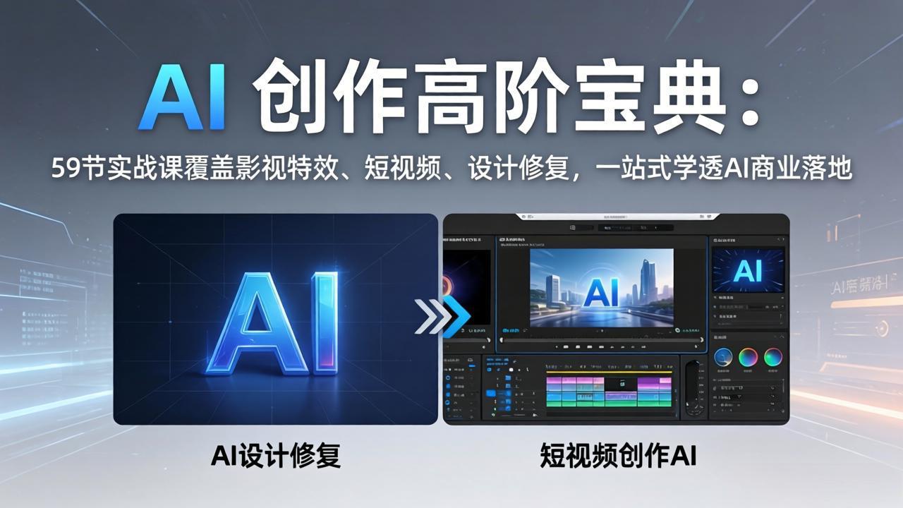 AI 创作高阶宝典:59节实战课覆盖影视特效、短视频、设计修复,一站式学透AI商业落地