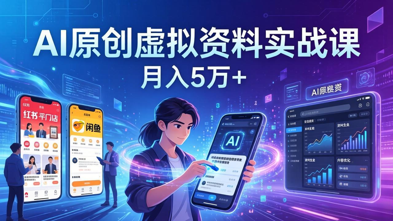AI原创虚拟资料实战课：2026新机会，小红书闲鱼开店，普通人用AI轻松变现，月入5万 