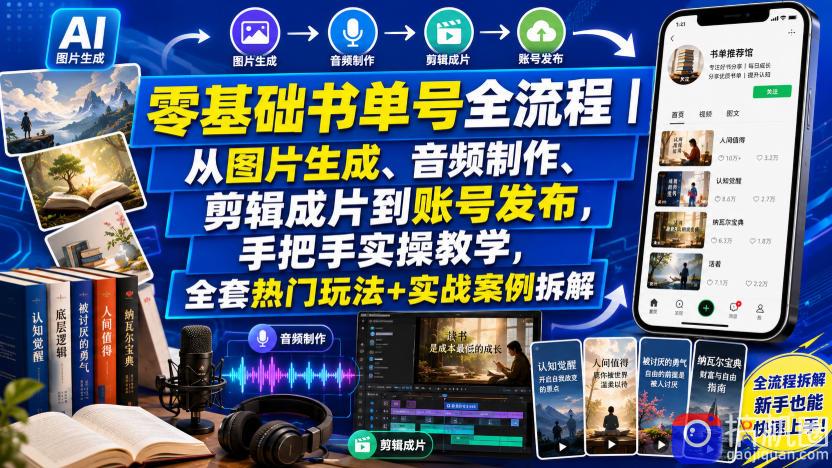 零基础书单号全流程｜从图片生成、音频制作、剪辑成片到账号发布，手把手实操教学，全套热门玩法 实战案例拆解