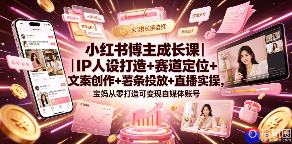 小红书博主成长课｜IP人设打造 赛道定位 文案创作 薯条投放 直播实操，宝妈从零打造可变现自媒体账号