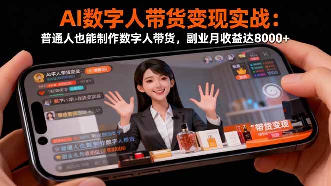 （16377期）AI数字人带货变现实战：普通人也能制作数字人带货，副业月收益达8000 