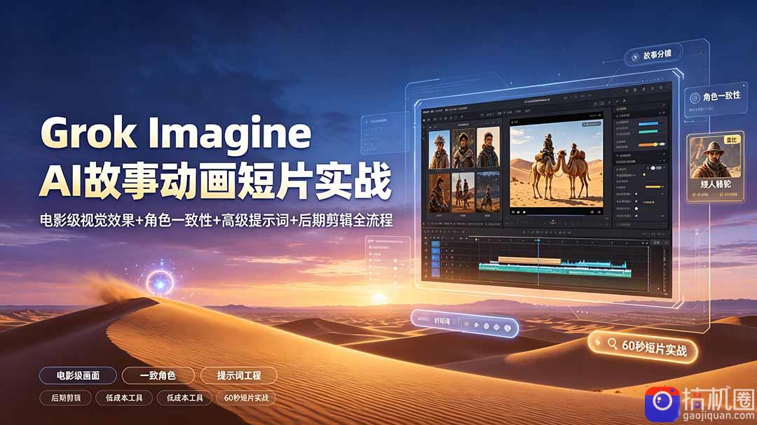 Grok Imagine AI故事动画短片实战：电影级视觉效果 角色一致性 高级提示词 后期剪辑全流程