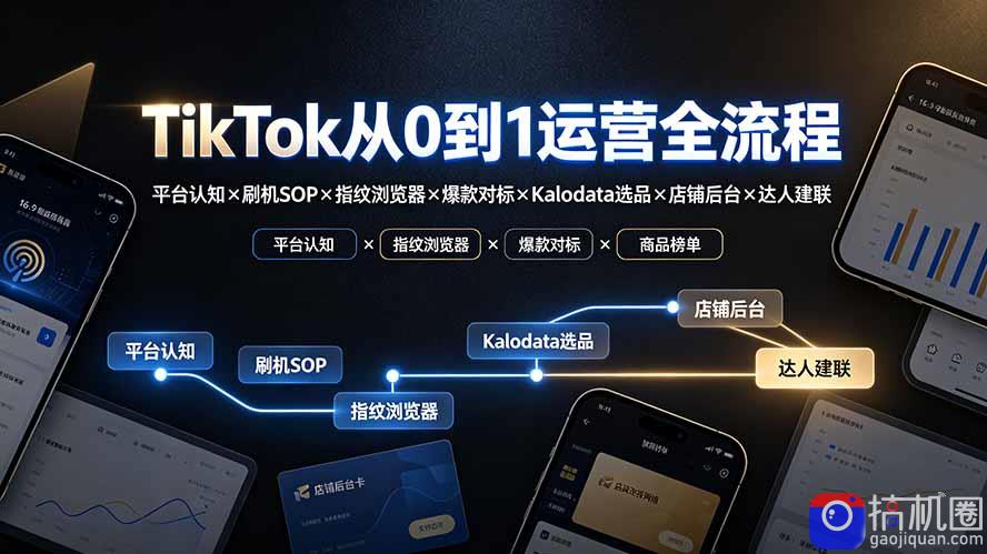 TikTok从0到1运营全流程：平台认知×刷机SOP×指纹浏览器×爆款对标×Kalodata选品×店铺后台×达人建联