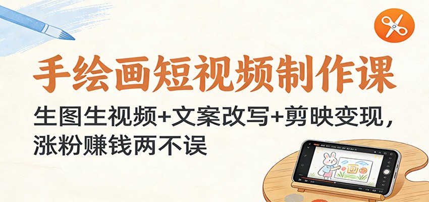 手绘画短视频制作课：生图生视频 文案改写 剪映变现，涨粉赚钱两不误