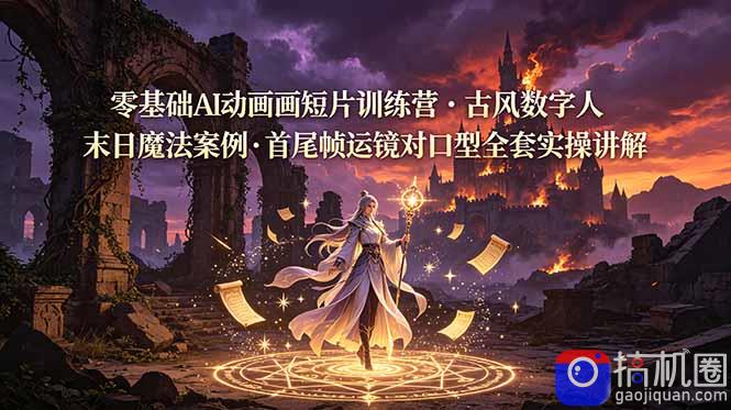 零基础AI动画短片训练营，古风数字人末日魔法案例，首尾帧运镜对口型全套实操讲解