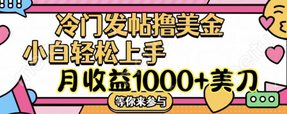 冷门发帖撸美金项目，小白轻松上手，月收益1000 美金