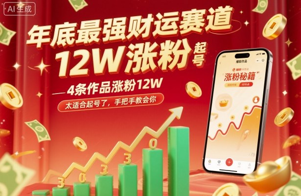 年底最强财运赛道，4条作品涨粉12W，太适合起号了，手把手教会你