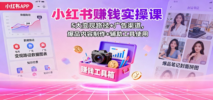 小红书赚钱实操课：5大变现路径 广告渠道，爆品内容制作 辅助工具使用