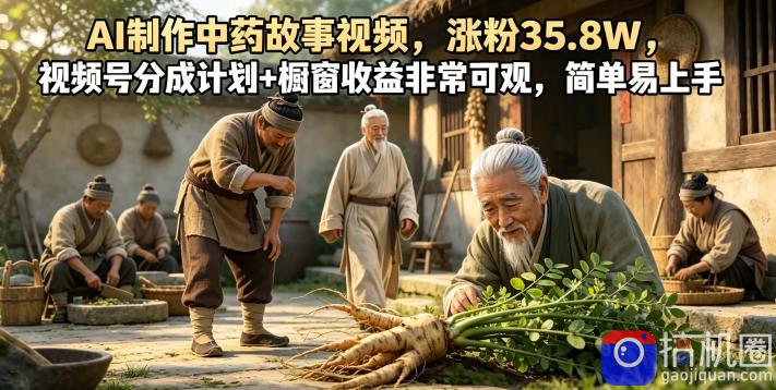 AI制作中药故事视频,涨粉35.8W,视频号分成计划 橱窗收益非常可观,简单易上手