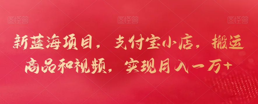 新蓝海项目，支付宝小店，搬运商品和视频，实现月入一万 