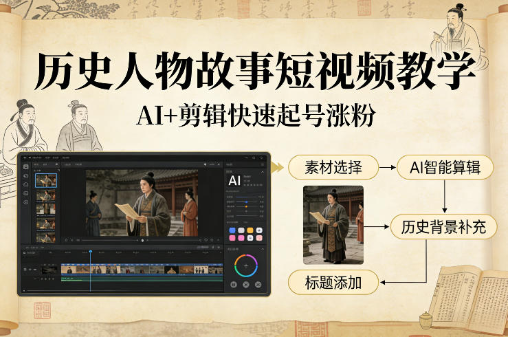 历史人物故事短视频教学,AI 剪辑制作历史人物题材短视频,快速起号涨粉