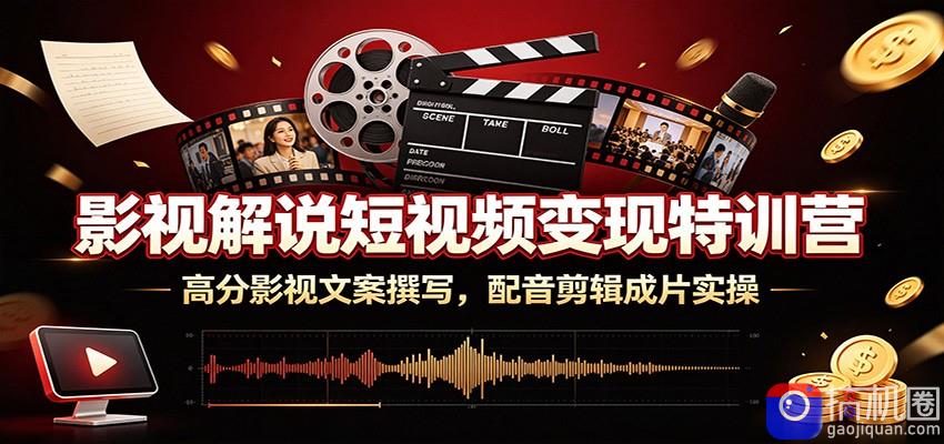 影视解说短视频变现特训营：高分影视文案撰写，配音剪辑成片实操