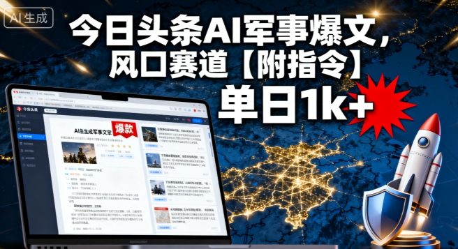 今日头条AI军事爆文，单日1k ，风口赛道【附指令】