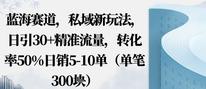 蓝海赛道，私域新玩法，日引30 精准流量，转化率50%日销5-10单（单笔3张）