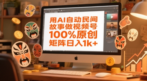 用AI自动民间故事做视频号，100%原创，矩阵日入1k 
