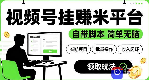 最新视频号挂G賺米平台，自带脚本，长期能做，简单无脑【揭秘】