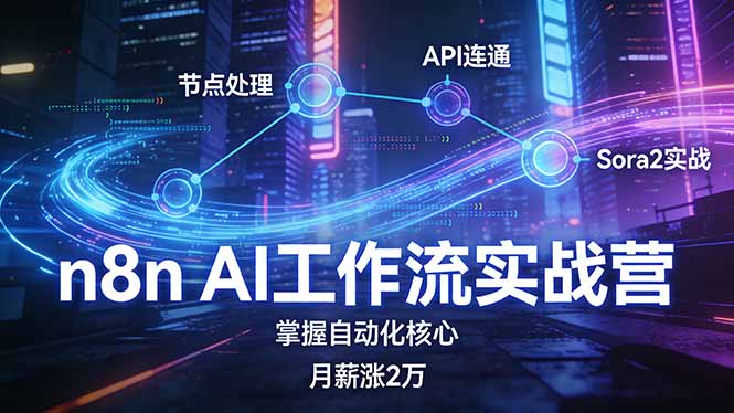 n8n AI工作流实战营，节点处理 API连通 Sora2实战，掌握自动化核心月薪涨2万