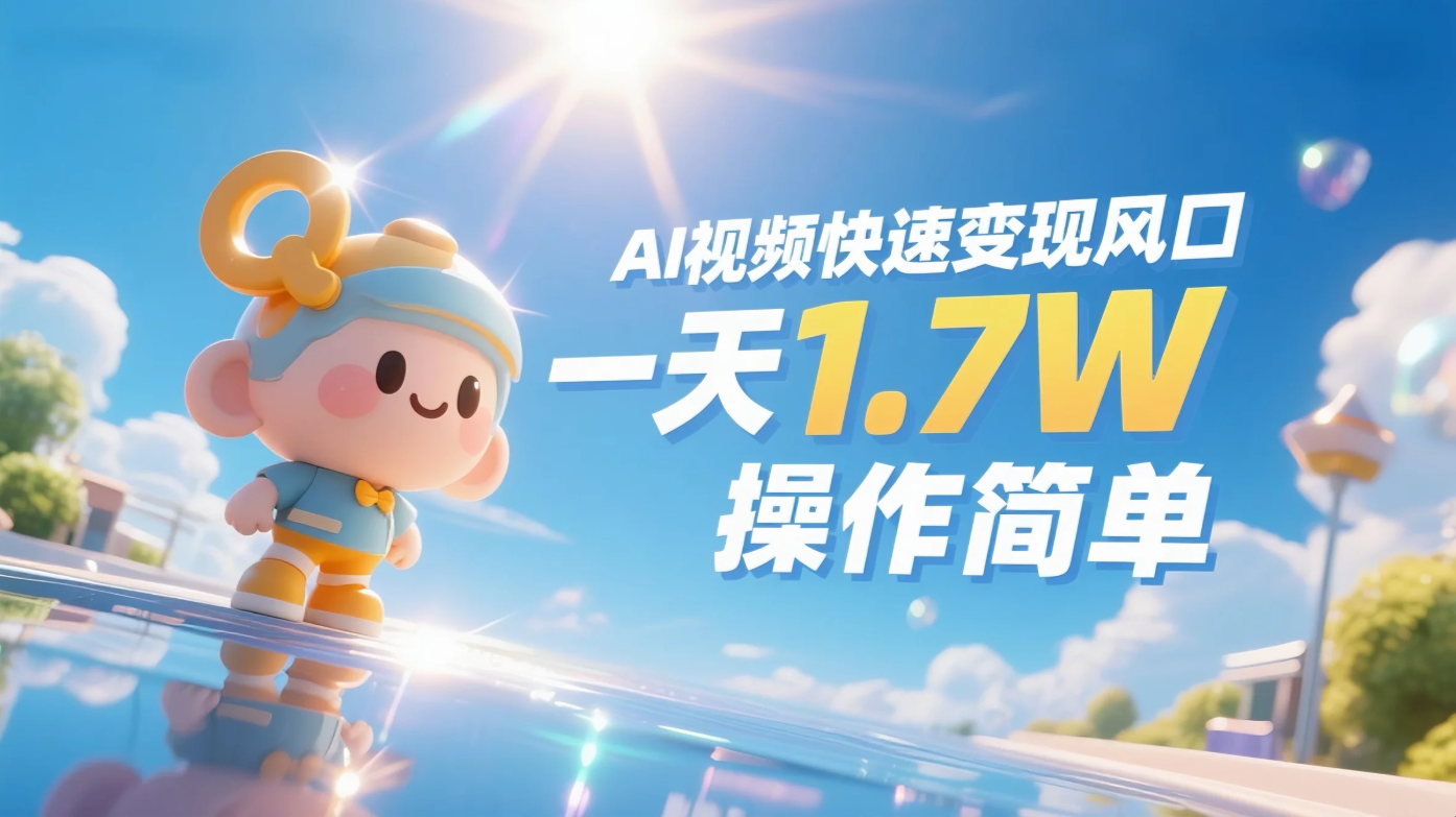 《Ai视频变现风口，一天1.7W，收入无上限，操作简单》