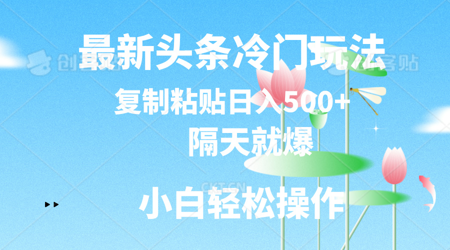 （11414期）最新头条冷门玩法，隔天就爆，复制粘贴日入500 