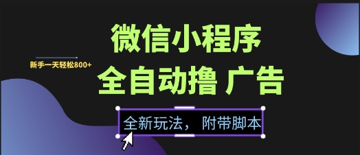 微信小程序全自动撸广告项目，彻底解决没流量的问题，新手一天8张 【揭秘】