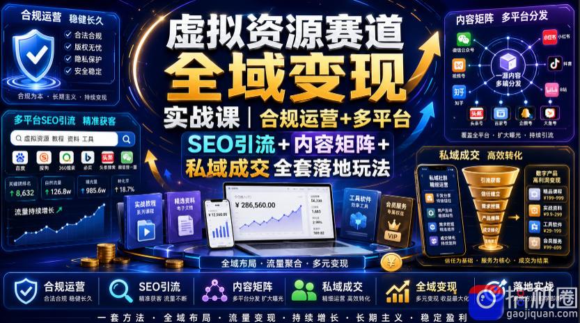虚拟资源赛道全域变现实战课｜合规运营 多平台SEO引流 内容矩阵 私域成交全套落地玩法