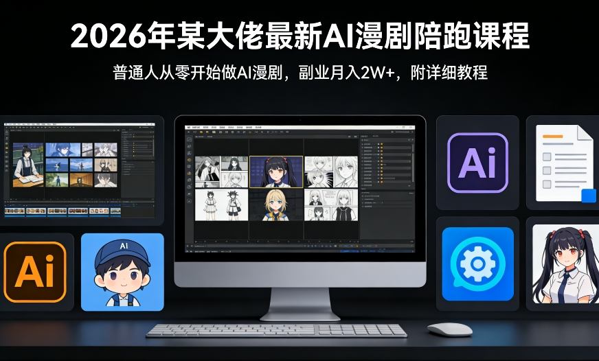 26年某大佬最新Ai漫剧陪跑课程，普通人从零开始做AI漫剧，副业月入2W 